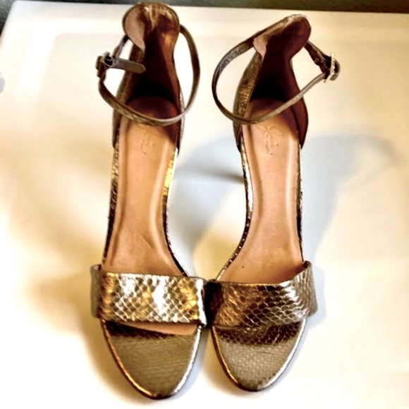 New JOIE Jaclyn Metallic Snakeskin Leather Stiletto Heel Sandal 9.5 MSRP $295 - Picture 4 of 7